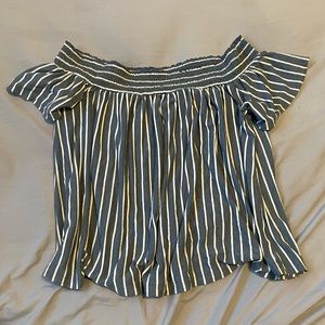 Blue and White Striped American Eagle Off the Shoulder Top